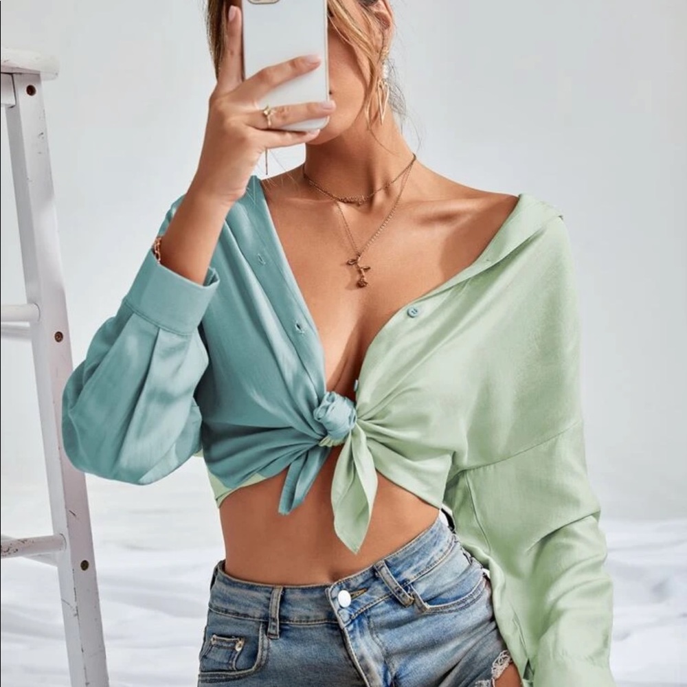 Drop shoulder two tone shirt